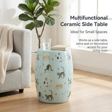Ceramic Garden Stool Cat Print Indoor Outdoor Side Table Shoe Changing Seat