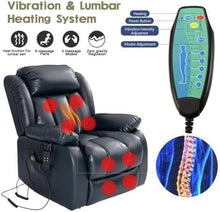 UOPYNE Electric Power Lift Recliner Chair with Vibration Massage and Lumbar Heating, Adjustable Reclining Sofa for Elderly, Side Storage Pockets and USB Charging Ports, Blue