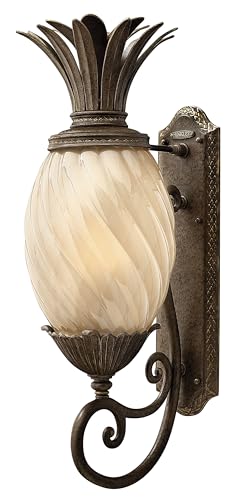 Hinkley Plantation Large Wall Mount Outdoor Lantern, Aluminum, Clear Optic Glass Shade, Pineapple Theme -Pearl Bronze Finish