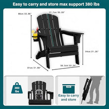 Folding Adirondack Chair with Cup Holder - All-Weather HDPE Outdoor Chair, Ultra-Portable Lawn Chair with Ergonomic Wide Seat Design, Outdoor Chair for Patio Fire Pit Beach Camping (Black, 6PCS)