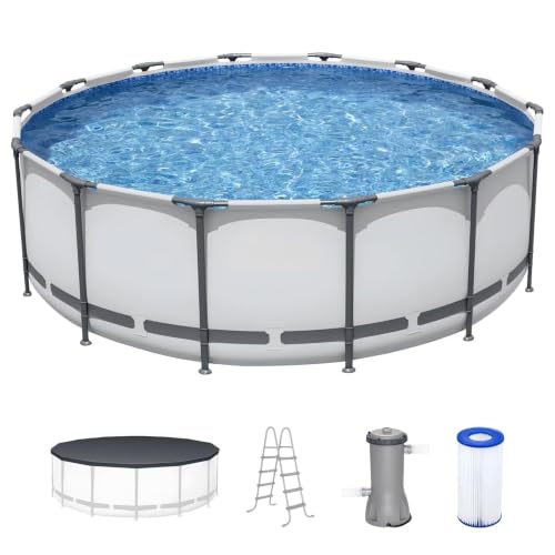14ft x 48in Round Metal Frame Above Ground Swimming Pool, with Pump & Cover