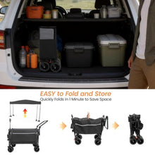 Multi-Functional Push-Pull Folding Wagon Cart with Rotating Handle & Canopy for Transport, Groceries, Outdoor Use, Heavy Duty Yard Utility Carts (Black+ Gray)