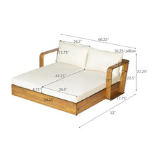 Merax Outdoor Daybed Patio Sofa Bed, Acacia Wood 2-Seater Patio Sofa with Thick Cushions, Teak Finish Outdoor Loveseat Daybed with Detachable Pillows for Poolside, Backyard, Porch & Sunroom