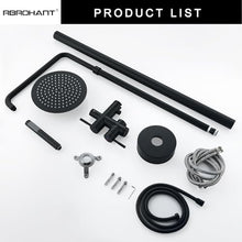 RBROHANT Freestanding Outdoor Shower Black, Height Adjustable Outside Showers for Backyard Garden Pool Beach, Outdoor Shower Fixtures with 10” Rain Shower Head and Handheld, Matte Black, JK0316