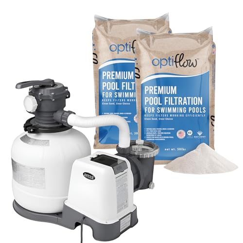 Intex 26647EG Krystal Clear 2800 GPH Sand Filter Pump for Above Ground Pools Bundled with OptiFlow 2 Pack Premium Pure Silica Filter Sand, 50 lb Bags