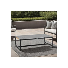 Armen Living Crown Aluminum and Teak Wood Outdoor Coffee Table in Black