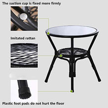 HAIZHEN Side End Table Glass Top Side Table, Patio Rattan Round End Table with Storage, Outdoor Garden Patio Furniture End Table, Black for Living Room Bedroom
