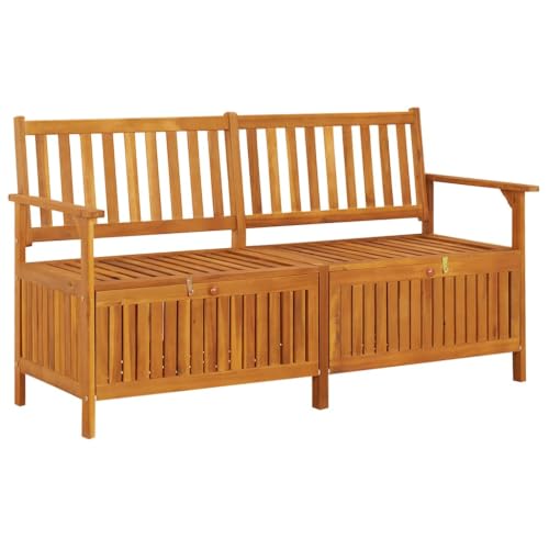 HKTMGDNG Solid Acacia Wood Storage Bench, 58in 3-Seat Outdoor Patio Bench