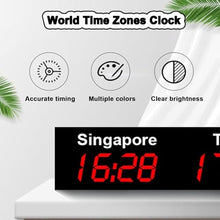 POCDOKYZ Large Digital LED World Clock 4 & 5 Time Zones,HD Multi-time Zone Electronic Wall Clock Energy-Saving, for Hotels & Multinational Corporations,Red
