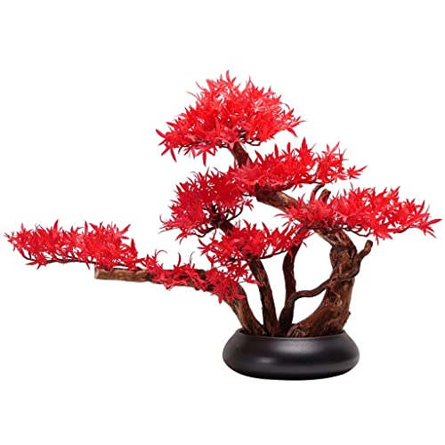 YXIANG56Q Fake Plants Artificial Bonsai Tree Japanese Maple Leaf Fake Plants for Home Office Book Shelf Room Decor Indoor, Height 17.72'' Bonsai Tree