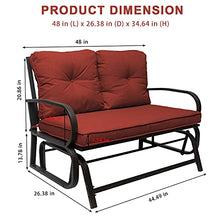 Outdoor Swing Glider Rocking Chair 2-Person Loveseat Seating, Patio Bench Garden Porch Furniture with Cushion, Steel Frame (Rust)