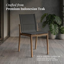 POVL Outdoor Menlo Teak Side Dining Chair — Pack of 6, Stackable Grade A Indonesian Teak & All-Weather Sling — Fully Assembled Mid-Century Modern Seating for Patio, Deck & Poolside (Graphite)