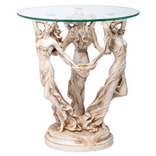 Design Toscano Greek Muses Classic Glass-Topped Side Table, 18 Inch Wide, 18 Inch Deep, 20 Inch Tall, Cast Stone Resin, Antique Stone Finish