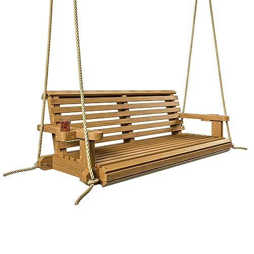 Porchgate Amish Heavy Duty 800 Lb Roll Comfort Treated Porch Swing W/Ropes (4 Foot, Birch)