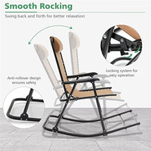 NRFJFOP Patio Camping Rocking Chair Folding Footrest Outdoor Beige
