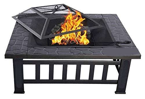 Fire Pits Outdoor Wood Burning 32in Outdoor Fire Pit Metal Square Firepit Wood Burning Backyard Patio Garden Beaches Camping Picnic Bonfire Stove with Cover BBQ Cooking for Outside Camping Backyar