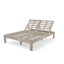 Praxatek Patio Double Chaise Lounge with 5-Position Adjustable Backrest, Acacia Wood Frame, 4-Inch Cushions, Seats 2, Gray (Gray)