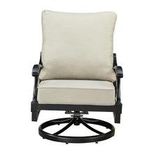Oakland Living Pair of Black Aluminum Patio Deep Seating Swivel Rocker Club Chairs with Light Grey Cushions