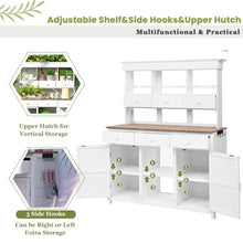 65.7'' H Tall Garden Potting Bench with Hutch, Patio Storage Workstation Featuring 3 Shelves, 6 Drawers & 2 Bottom Cabinets, Side Hooks for Mudroom or Entryway (White)