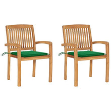 RJPLMFV Patio Chairs 2 pcs with Green Cushions Solid Teak Wood Outdoor Chairs Balcony Chair Deck Chairs for Gardens, courtyards