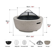 Garden Fire Pit Grill Bowl Grill Barbecue Rack Outdoor Fire Pit Garden Wood Burning Fire Pit BBQ Grill Table - 23“, Outdoor Wood Burning Fire Bowl with Spark Screen Cover and Poker