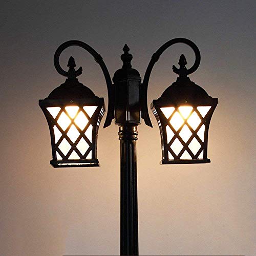 iumLeap Outdoor Lamp Post Light 2-Head Path Pillar Lamp Garden Exterior Pillar Post Light Afence Bollard Path Lamp Waterproof Ip65 Street Light Glass Lantern Pole Light Mains(Black)