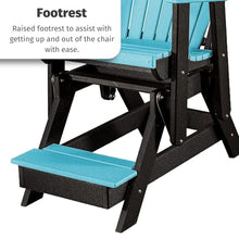 DutchCrafters Slat Fan Back Poly Balcony Adirondack Glider with Footrest Outdoor Patio Chair (Black & Aruba Blue)