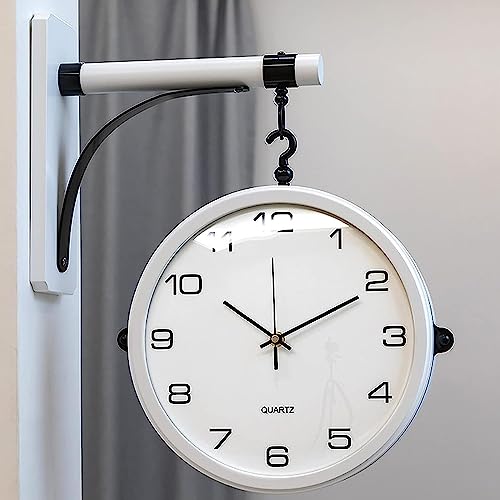 CUTPOIY Wall Clock,Double Sided Wall Clock, Wooden, Quiet, Easy Read Two Faces Retro Station Clock Antique Hanging Clocks for Garden Home Décor Indoor Outdoor Living Room(B)