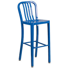BizChair Commercial Grade 30" Round Blue Metal Bar Table Set-2 Vertical Slat Back Stools