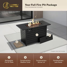 Kinger Home 42-Inch Ore Outdoor Propane Fire Pit Table 50000 BTU, Powder-Coated Stainless Steel Patio Firepit with Lava Rocks, Black