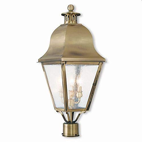 Livex 2556-01 Transitional Three Light Post-Top Lanterm from Amwell Collection Finish, 10.50 inches, Antique Brass