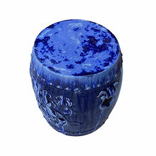 Orientliving Chinese Mixed Blue Round Lotus Clay Ceramic Garden Stool Table Blue