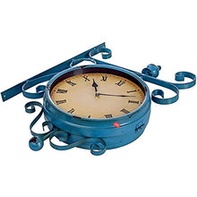 saditesdk Wall Clock, Outdoor Garden Wall Clock, Blue Double Sided Station Clock Garden Clock Rotation Wrought Iron Retro Outdoor Clock Decoration Outside Clock for Indoor Outdoor, 8inch，