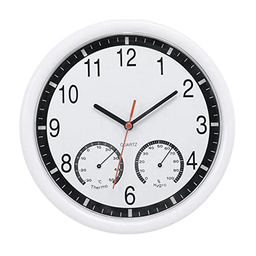 Quartz Stone Clock Silent Wall Clock Accurate Thermometer Humidity Indoor Outdoor Pool Patio (Color : White, Size : One Size)