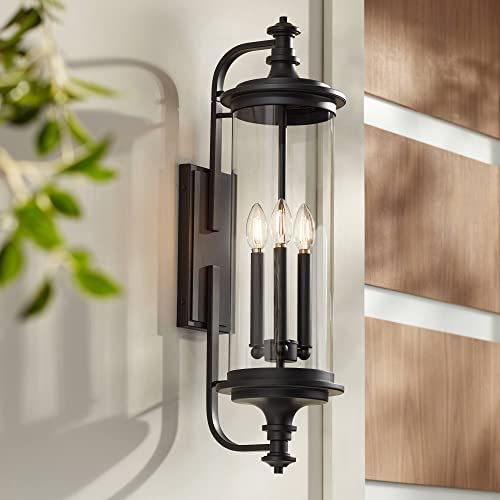 Medici 28" Black Clear Glass 3-Light Modern Outdoor Wall Light Fixture
