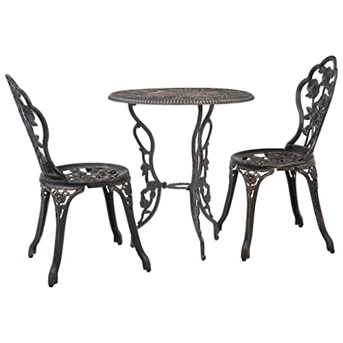 Fisinber Bistro Table Bronze Cast Aluminum Outdoor Patio Furniture with Floral Motif, Vintage Antique Finish Bistro Set Style for Balcony and Terrace, 23 Inch Round Metal Dining Table