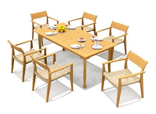 WholesaleTeak 6 Seats 7 Pcs Grade-A Teak Wood Dining Set: 71" Rectangle Table and 6 Amilo Stacking Arm Chairs #11AM1606