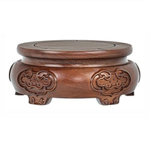 HGIYA Bonsai base Retro Crafts Wooden Display Stand Teapot Table Round Planter,with Relief Sulpture Rosewood Racks Pot