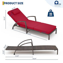 GarveeLife 2-Piece Rattan Patio Folding Chaise Lounge, 5-Position Adjustable Backrest Outdoor Lounge Chair with Cushion and Pillow for Poolside, Backyard, Deck, Porch, Red