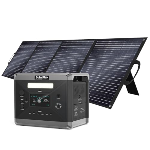 SolarPlay Portable Power Station, Q2501 2400W/2160Wh Large Capacity Solar Generator with 200W Solar Panel, BMS Emergency Power Station for Home Backup, Camping, Outdoor Battery Backup