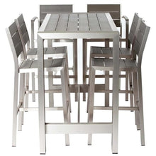 Pemberly Row Modern Aluminum Outdoor Bar Table, 59x28 in Top, Gray Finish, Durable Fade-Resistant Design, Large 43 in Height for Patio, Events, Parties