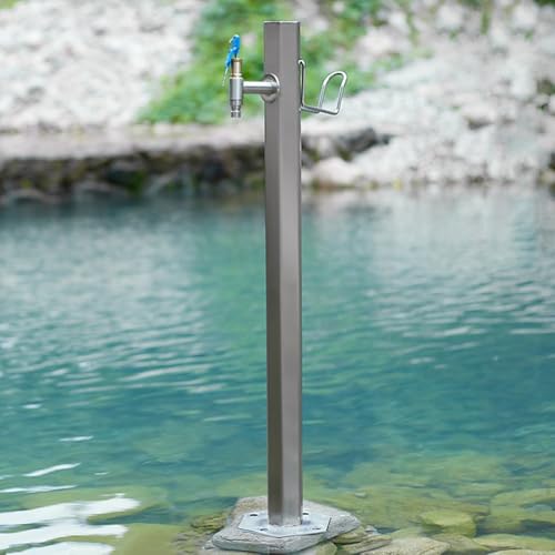 304 Stainless Steel Vertical Garden Water Column Freestanding Hose Stand with Lock Faucet Outdoor Decorative Fountain for Irrigation and Watering, E Style-80 * 6.4cm