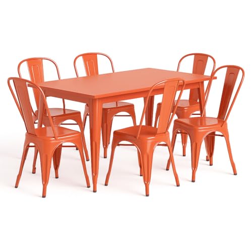 63" x 31" Metal Bistro Table Set – 7 Piece Indoor Outdoor Cafe Seating for Patio or Restaurant