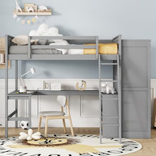 Jintop Full Over Full Bunk Bed with Storage Drawers and Cabinet Grey