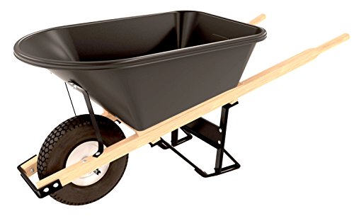 Bon 11 681 Premium Contractor Grade Poly-Tray Single Wheel Wheelbarrow with Wood Handle and Knobby Tire, 5-3/4 Cubic Feet