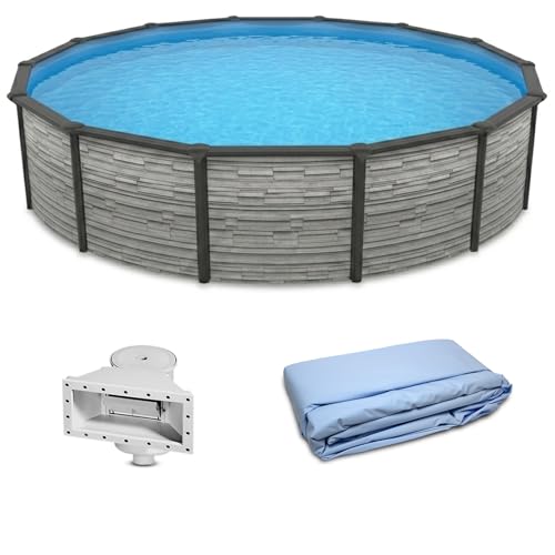 Blue Wave Montilla 18-ft Round 52-in Deep Hard Sided Steel Wall Above Ground Pool with 6-in Top Seats, 5-in Verticals, Skimmer & Vinyl Liner - 7,200 Gallon Capacity for Family Swimming & Recreation