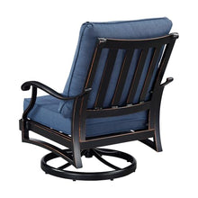 Oakland Living Pair of Black Aluminum Patio Deep Seating Swivel Rocker Club Chairs with Blue Cushions