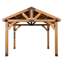 Backyard Discovery Arlington 12' x 12' Cedar Wood Outdoor Gazebo Pavilion with Hardtop Galvanized Steel Peak Roof, Snow Support, Wind Resistance, PowerPort, Shade for Garden, Patio, Deck, Entertaining
