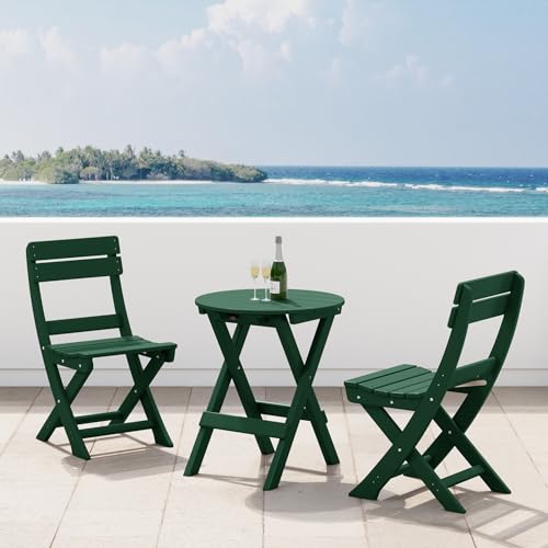 Costaelm Outdoor Bistro Table and Chairs Set of 2, Round Portable Folding Bar Height Barstool Set of 3, Tall Balcony Pub High Top Table 3 piece Patio Set for Deck, Backyard, Garden, Dark Green