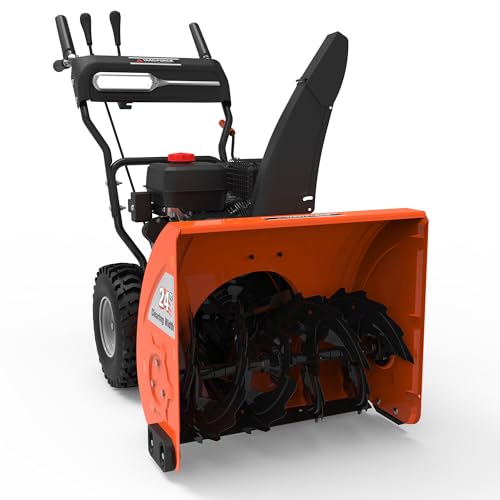 Yard Force YF24-DS21-GSB2 24-Inch Dual-Stage Gas Snow Blower, 208cc Briggs & Stratton Engine, Electric & Manual Start, LED Light, 6-Speed Self-Propelled Drive, 40-ft Throw Distance, Steel Auger